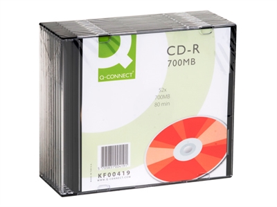 CD-R 80min Q-Connect 700mb 52x Slim Cake Box Pk/10 Incl. afgift på kr. 2,47/stk