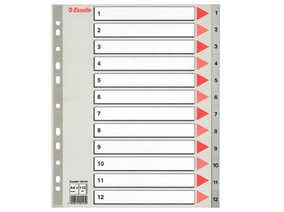 Register Esselte A4 Maxi 1-12 grå PP plast