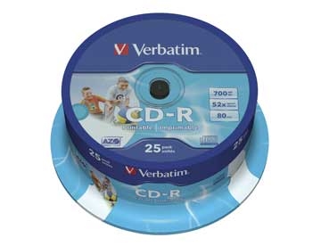 CD-R AZO, 52X Printable 25 stk. spindel