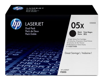 LaserJet 05X black toner cartridge, (2) 