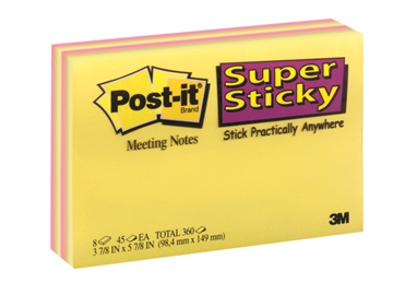 Notes Post-it Super Sticky Møde- og Planlægningsnotes 98,4x149mm pk/4 ass